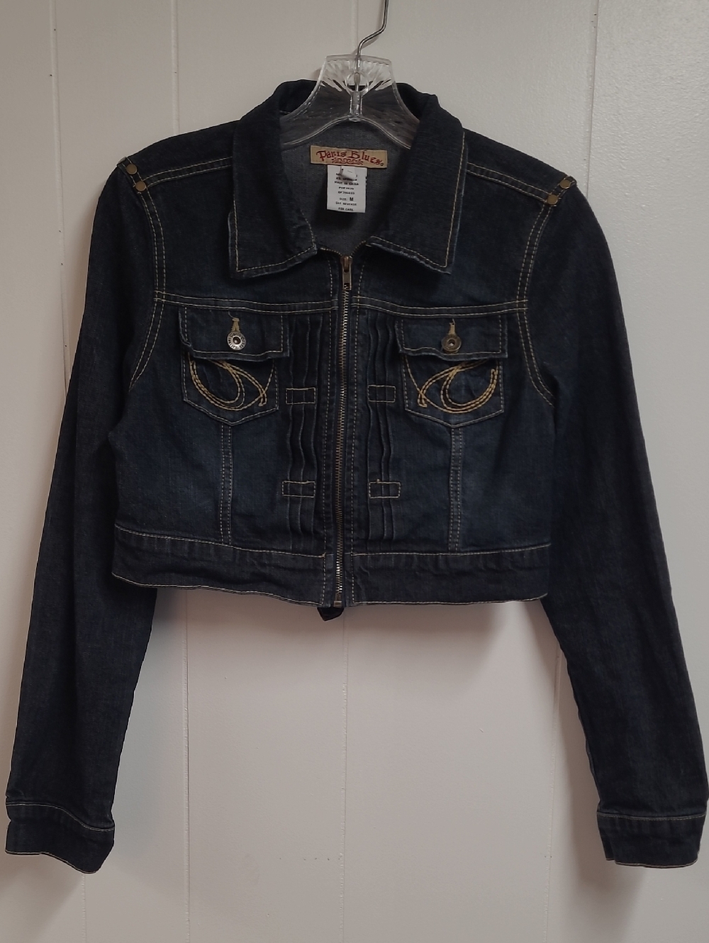 Paris Blues Junior Dark Wash Blue Denim Cropped Jacket w/ Studs Size Med